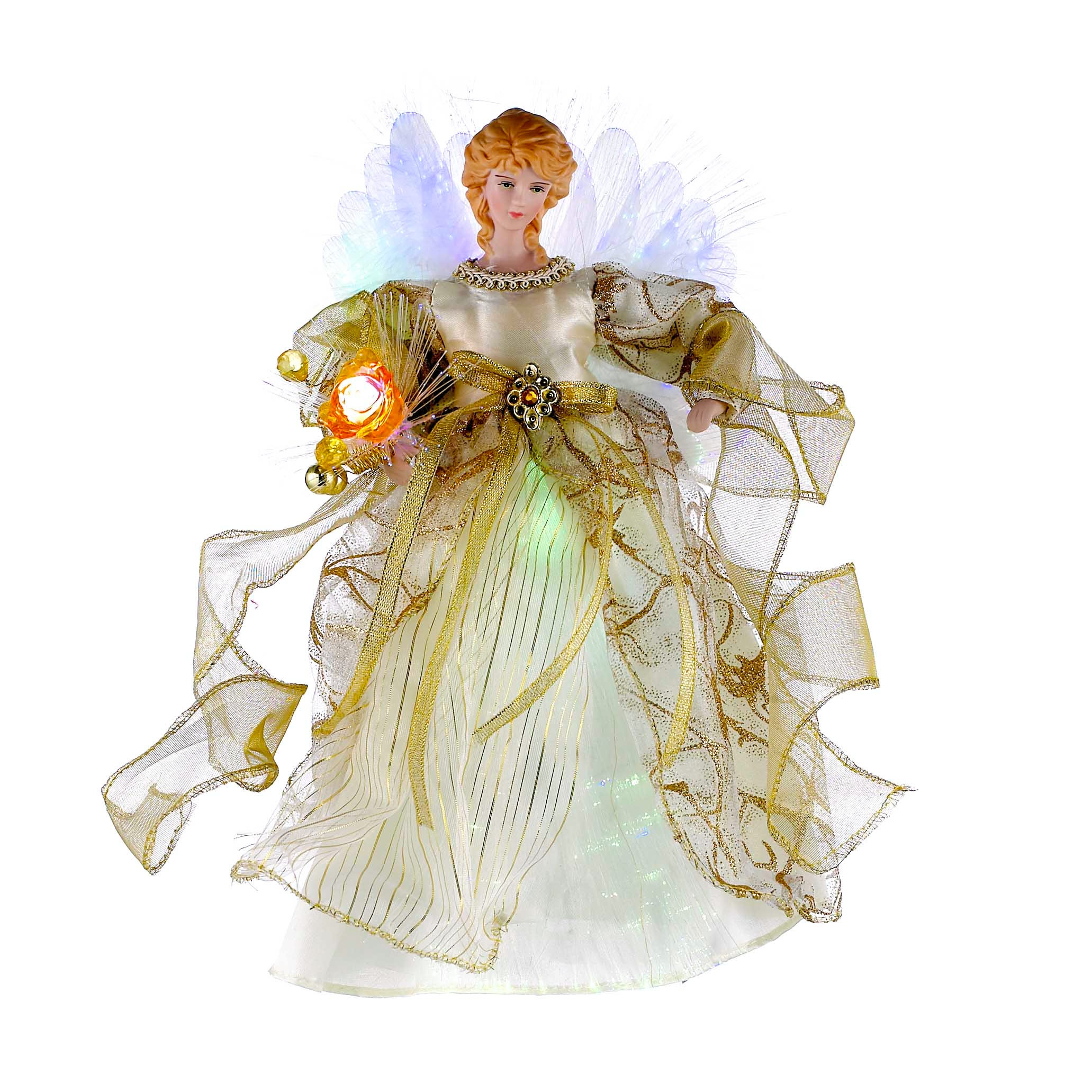 Ivory and Gold Fiber Optic LED Angel Treetop