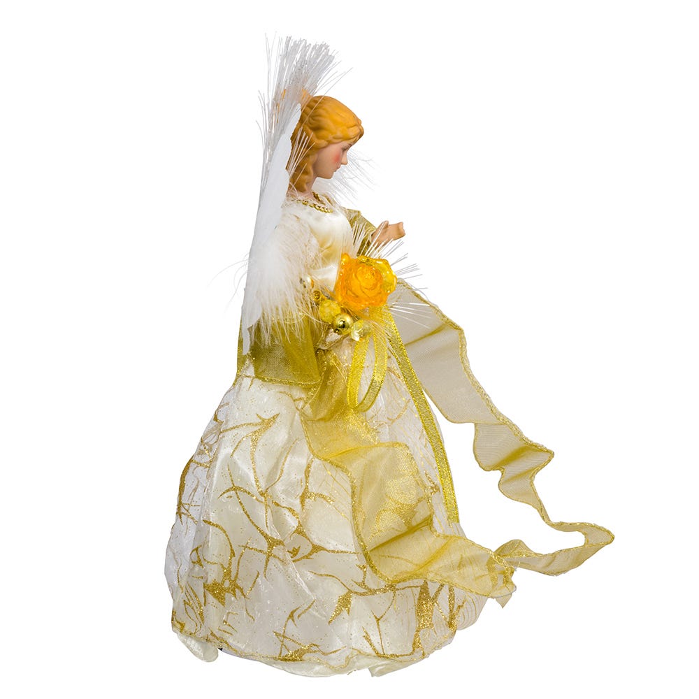 Ivory and Gold Fiber Optic LED Angel Treetop