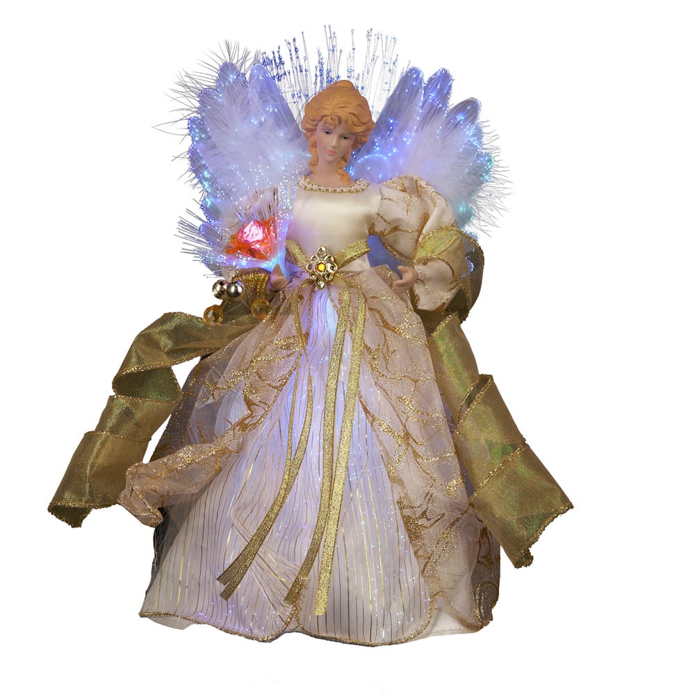 Ivory and Gold Fiber Optic LED Angel Treetop