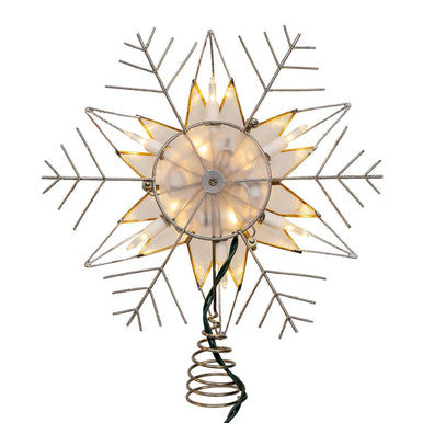 Kurt Adler 10" 10-Light LED Silver Capiz and Snowflakes Tree Topper