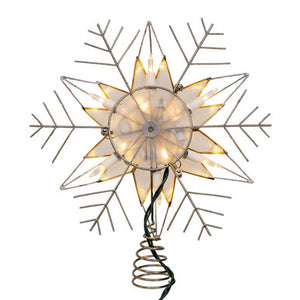 Kurt Adler 10" 10-Light LED Silver Capiz and Snowflakes Tree Topper