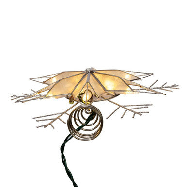 Kurt Adler 10" 10-Light LED Silver Capiz and Snowflakes Tree Topper