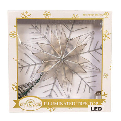 Kurt Adler 10" 10-Light LED Silver Capiz and Snowflakes Tree Topper