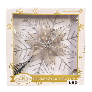 Kurt Adler 10" 10-Light LED Silver Capiz and Snowflakes Tree Topper