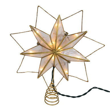 Kurt Adler 9.45" UL 10-Light 7-Point Gold Glittered Capiz Star Tree Topper