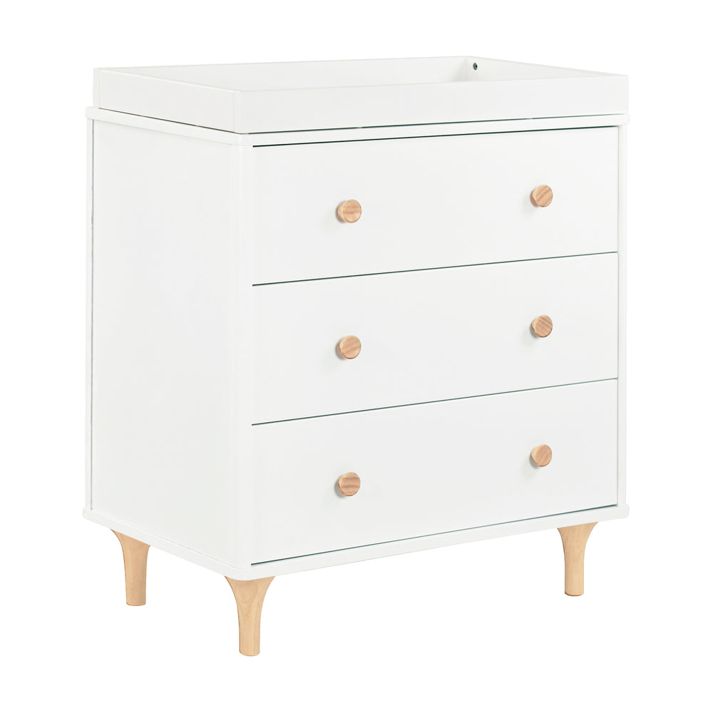 Lolly 3-Drawer Compact Changer Dresser with Removable Changing Tray (34") in White & Natural