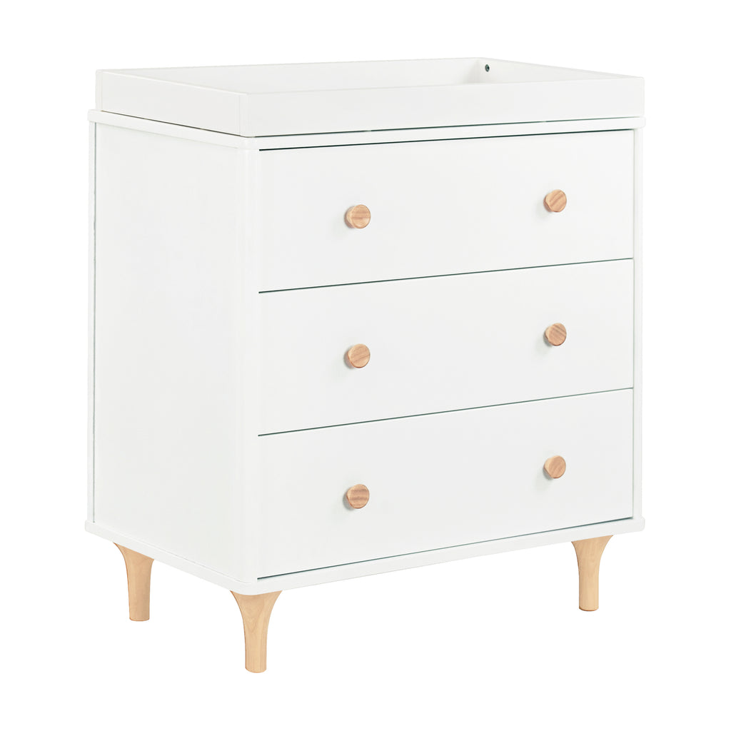 Lolly 3-Drawer Compact Changer Dresser with Removable Changing Tray (34") in White & Natural
