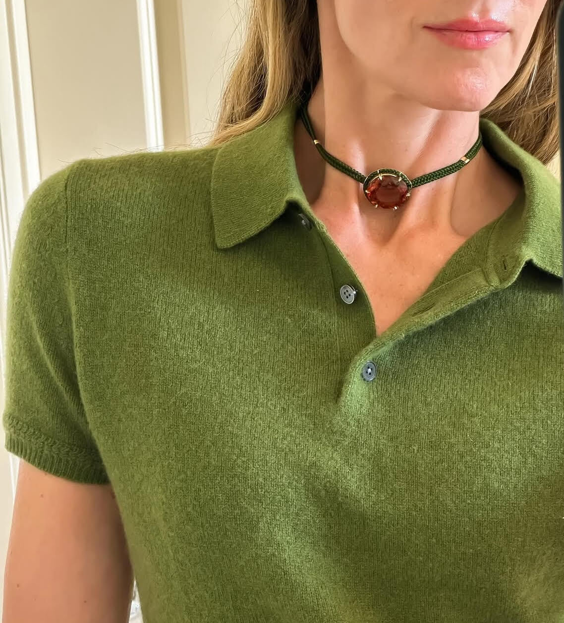 Green Amethyst Silk Cord Pendant, Green Cord