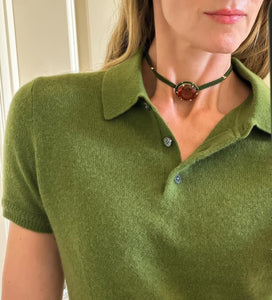 Green Amethyst Silk Cord Pendant, Green Cord