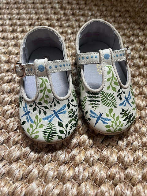 Fern and Dragonfly Hand-Painted Baby Shoes