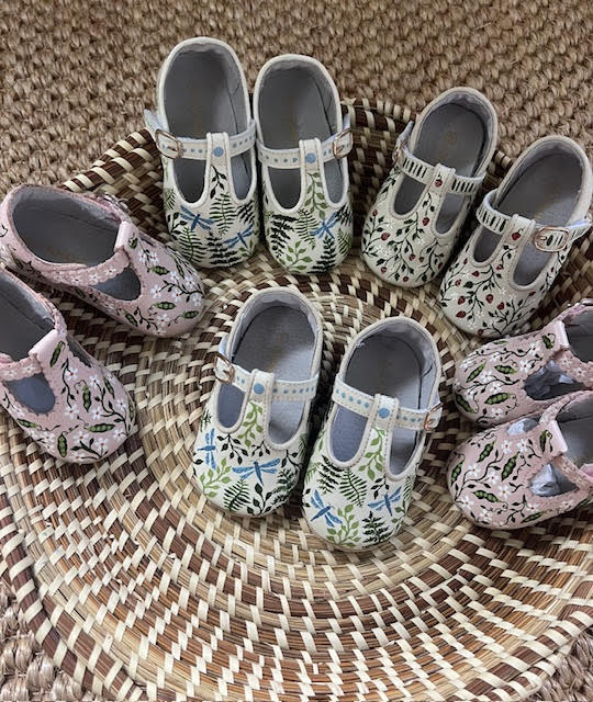 Fern and Dragonfly Hand-Painted Baby Shoes
