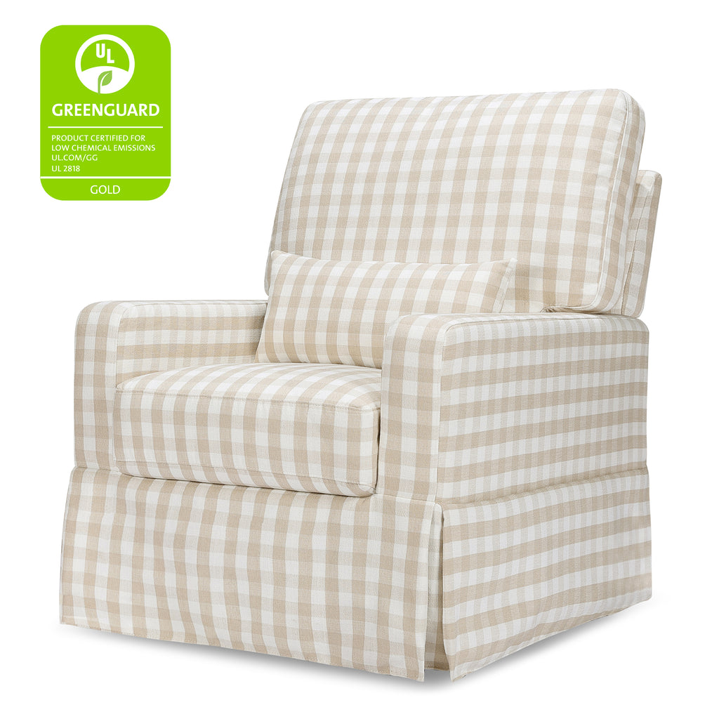 Crawford Pillowback Comfort Swivel Glider in Tan Gingham