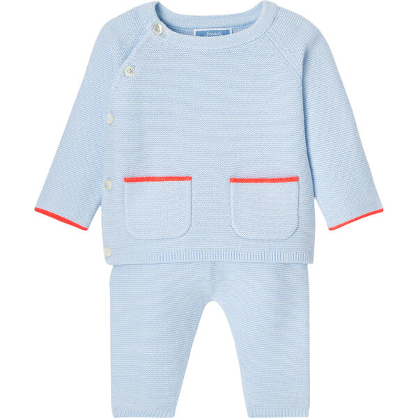 Baby Boy Garter Stitch Set, Pale Blue