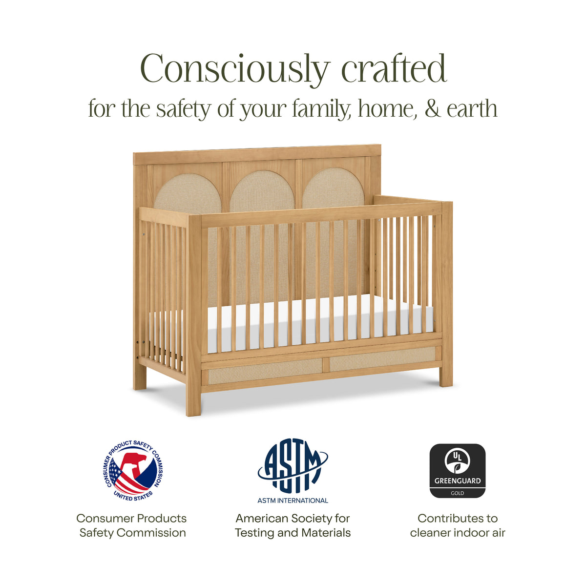 Eloise 4-in-1 Convertible Crib in Honey and Performance Sand Eco-Weave