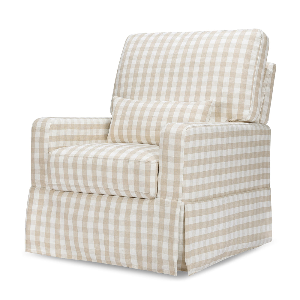 Crawford Pillowback Comfort Swivel Glider in Tan Gingham