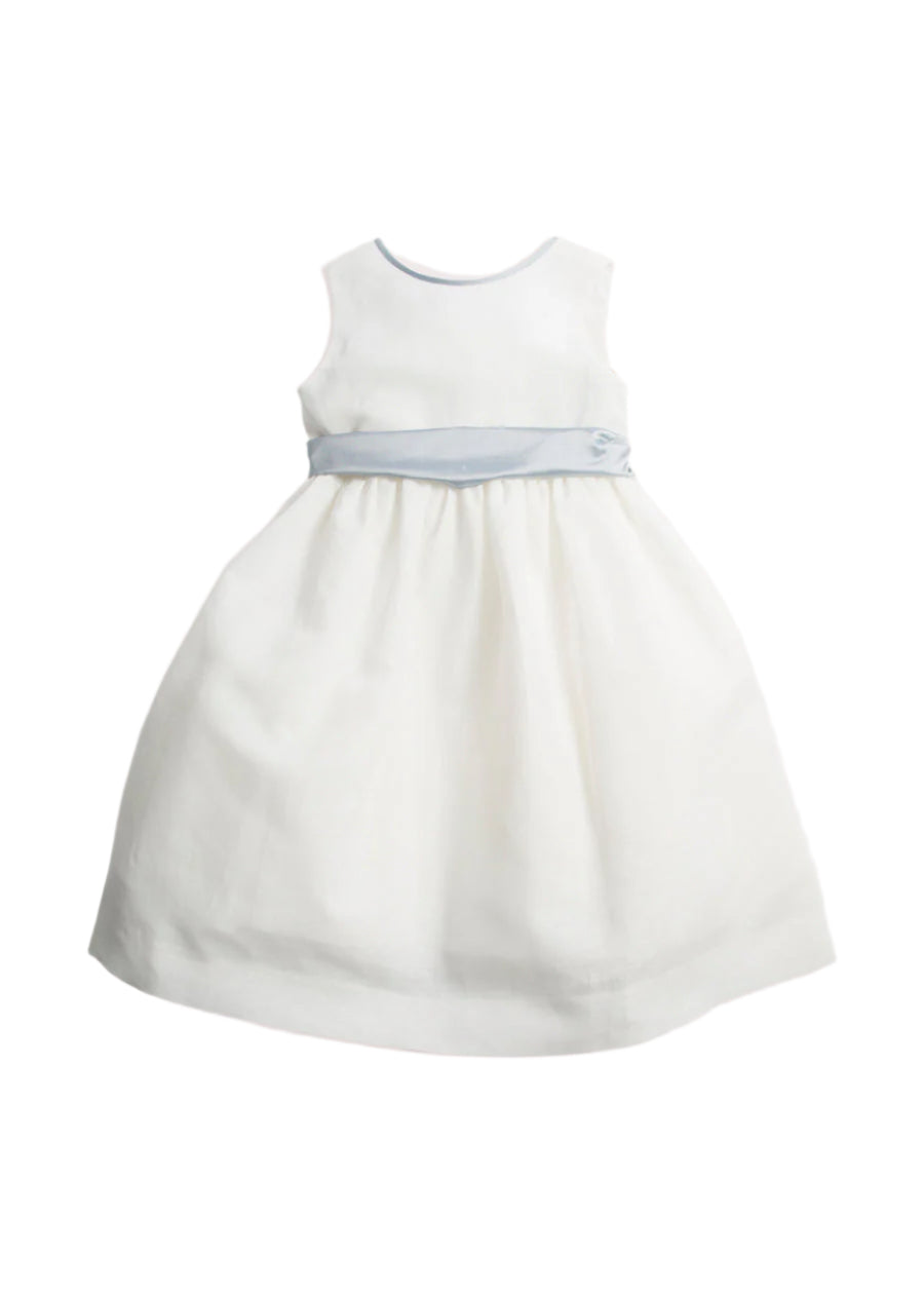 Sleeveless Ivory Flower Girl Dress with Blue Silk Sash (6mths-10yrs) Dresses from Pepa London