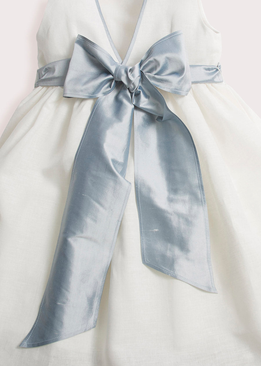 Sleeveless Ivory Flower Girl Dress with Blue Silk Sash (6mths-10yrs) Dresses from Pepa London
