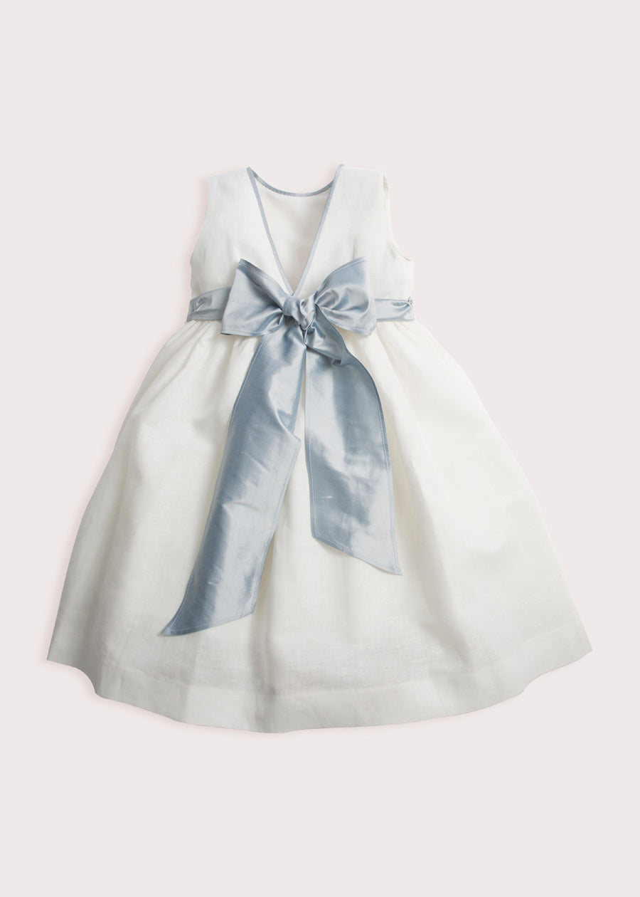 Sleeveless Ivory Flower Girl Dress with Blue Silk Sash (6mths-10yrs) Dresses from Pepa London