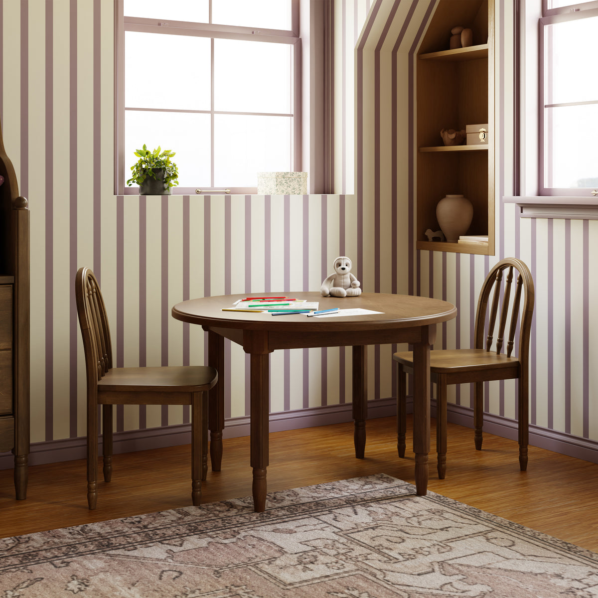 Liberty Play Table & Spindle Chairs Set in Natural Walnut