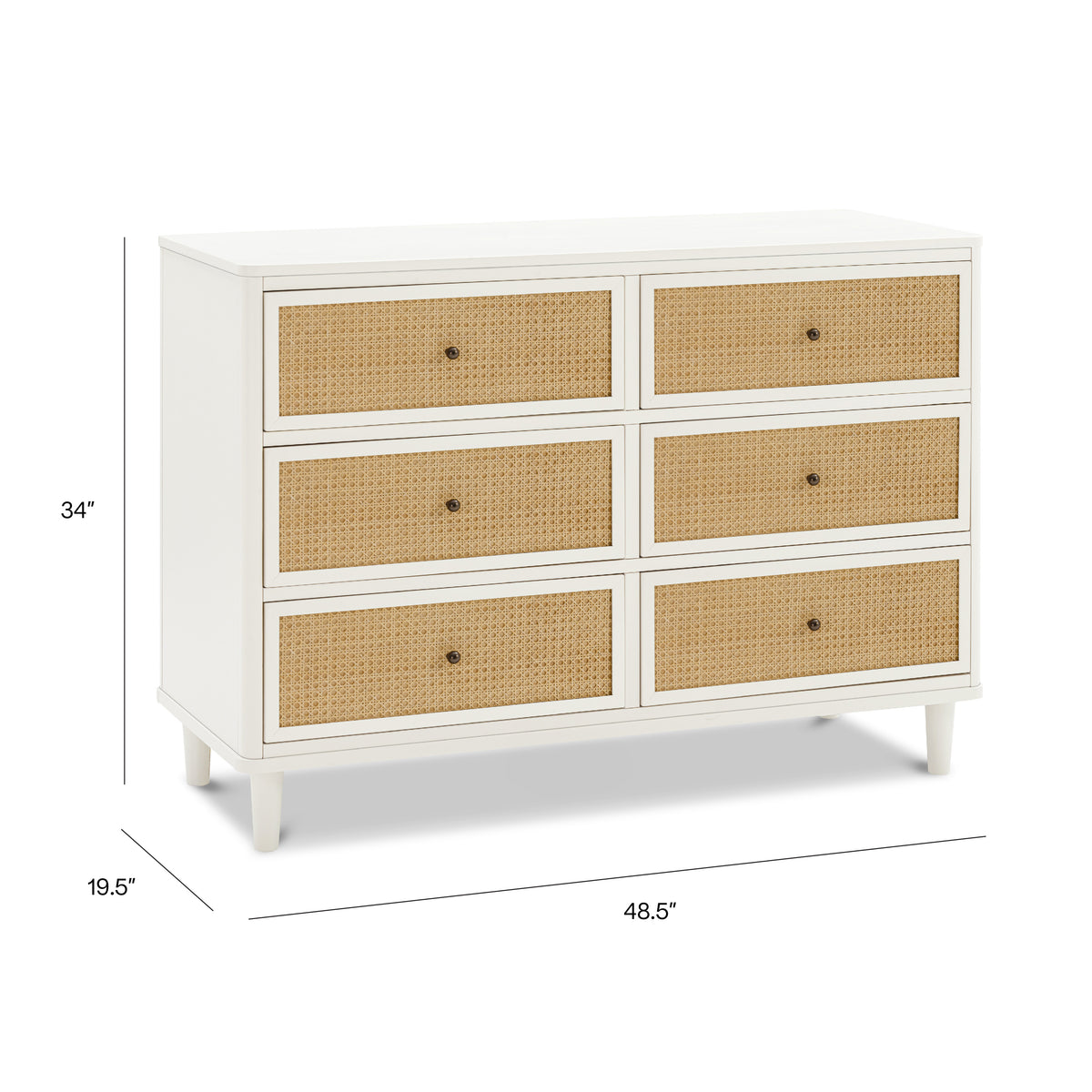 Marin with Cane 6 Drawer Assembled Dresser in Warm White & Honey Cane