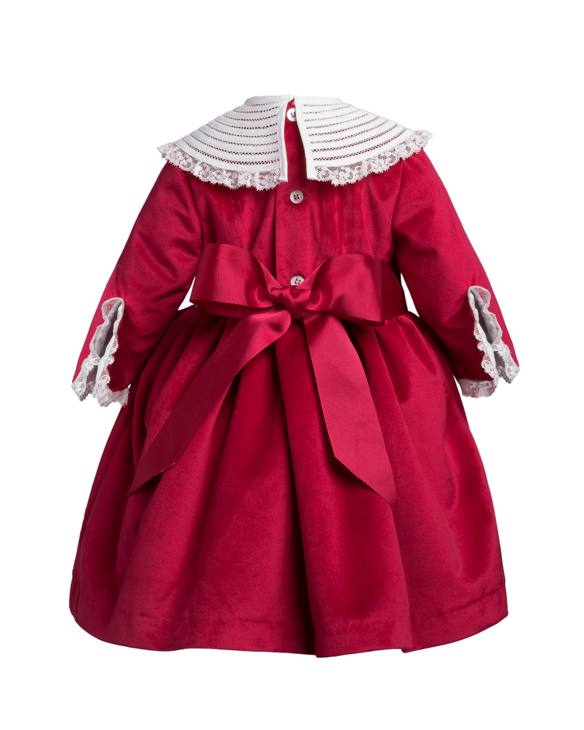 Red velvet dress with the white collar
