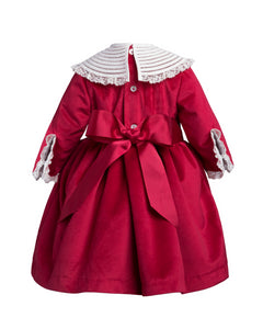 Red velvet dress with the white collar