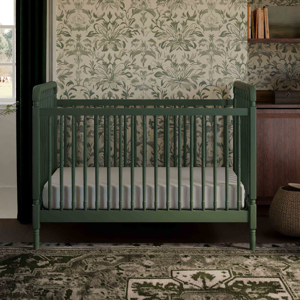 Liberty 3-in-1 Convertible Spindle Crib with Toddler Bed Conversion Kit in Forest Green