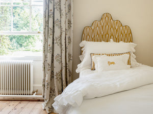 Boudoir Pillow with Ivory White Hemstitch and Lion Embroidery