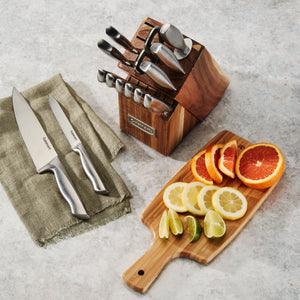 15-Piece Elite Series Stainless Steel Block Set with Acacia Block in Stainless Steel