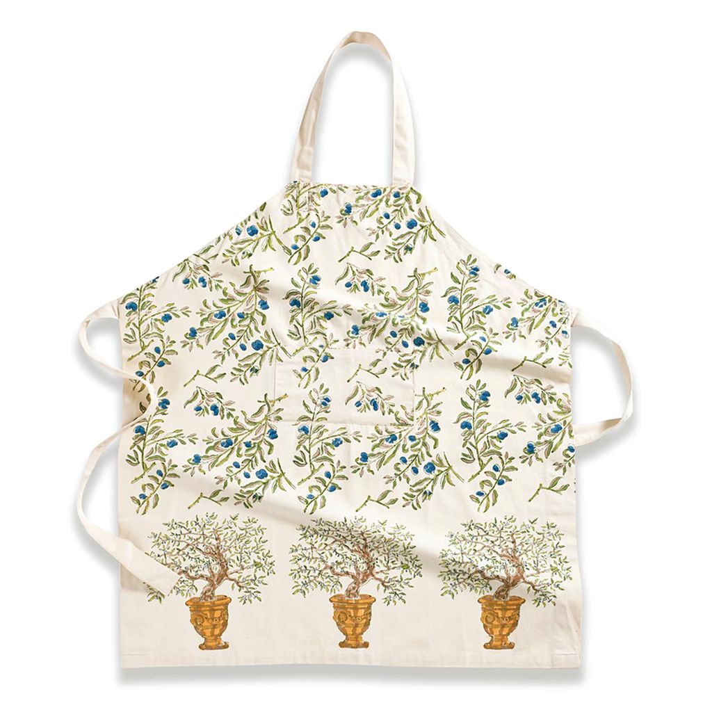 Olive Tree Apron in Khaki & Blue