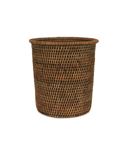 Rattan Waste Paper Bin, Dark Brown, White Background