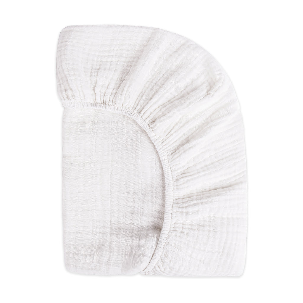 Mini Crib Sheet in GOTS Certified Organic Muslin Cotton in White