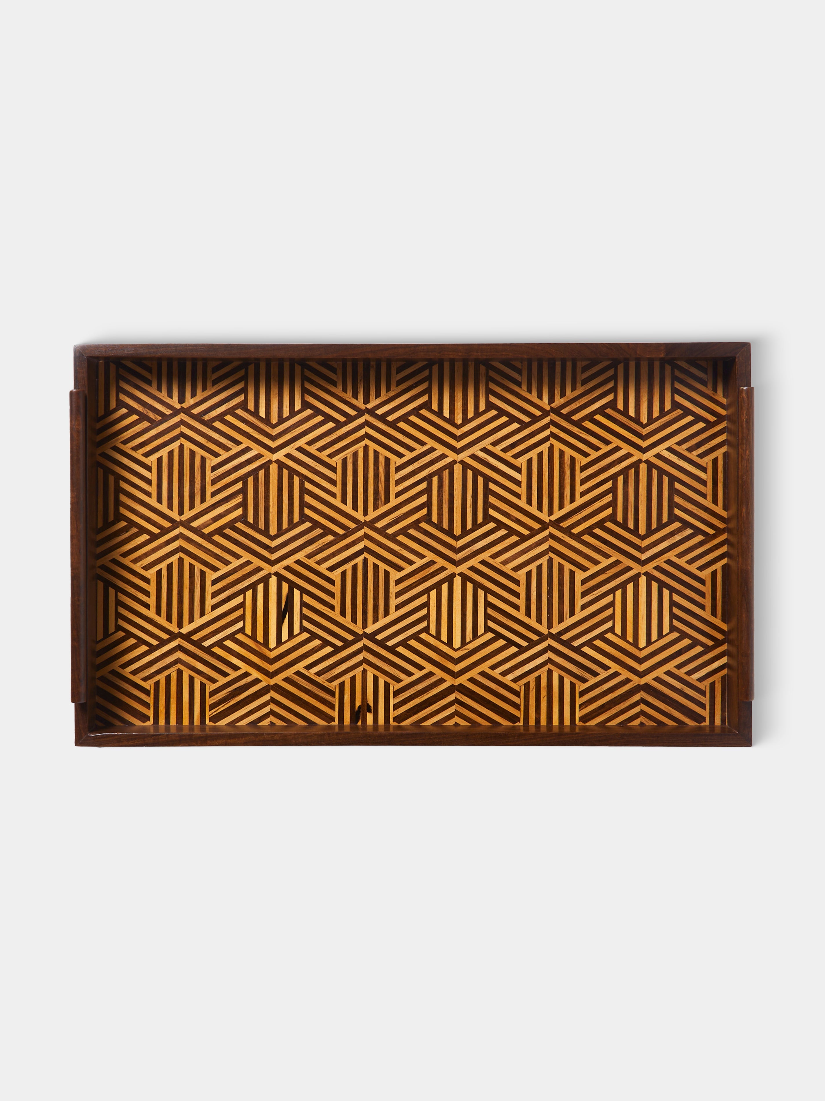 CasaLatina Marquetry Wood Tray (17.5in/44cm)