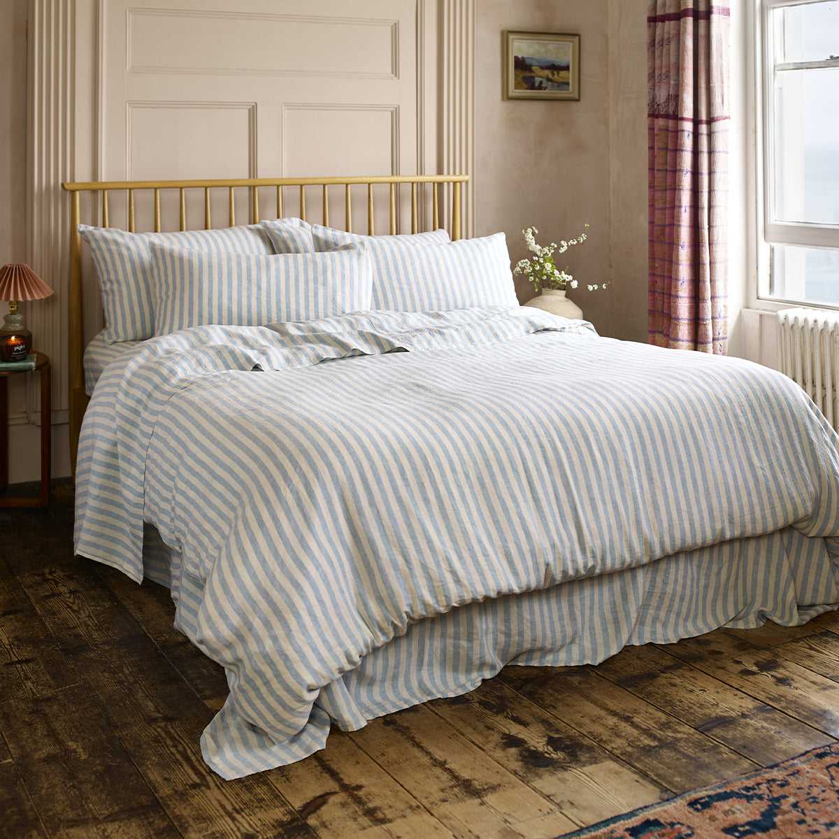 Coastal Blue Pembroke Stripe Linen Duvet Cover