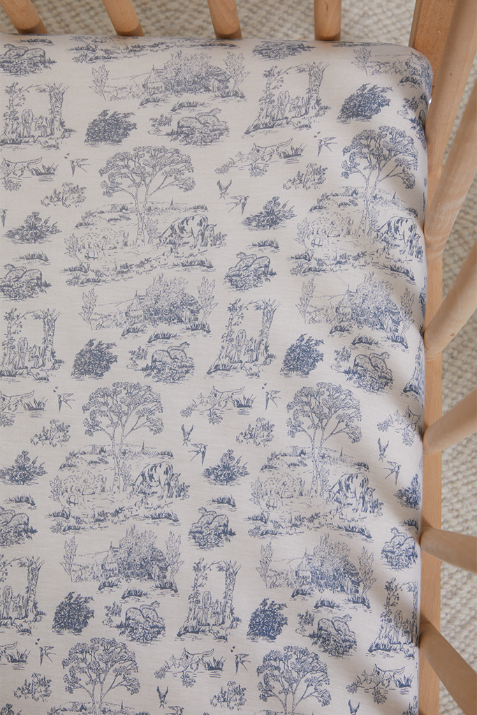 Bleu Toile Crib Sheet