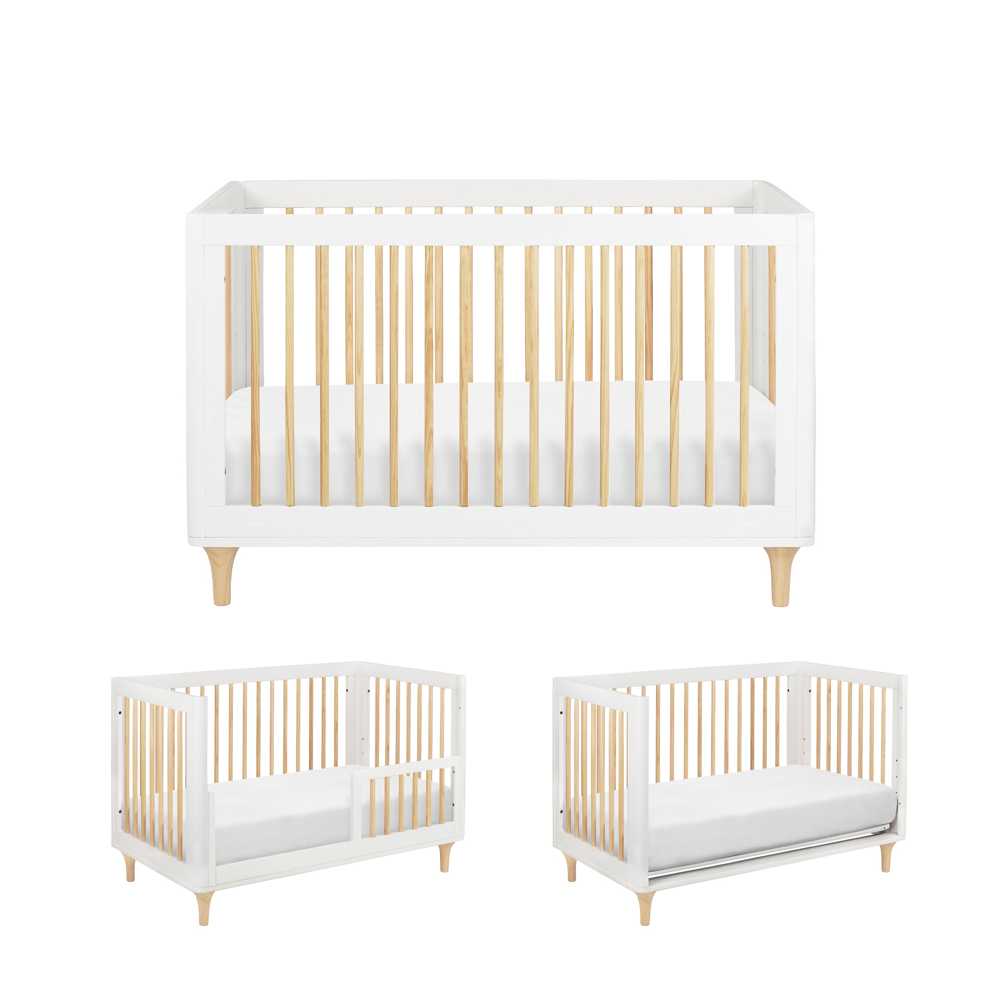 Lolly 3-in-1 Convertible Crib with Toddler Bed Conversion Kit in White & Natural