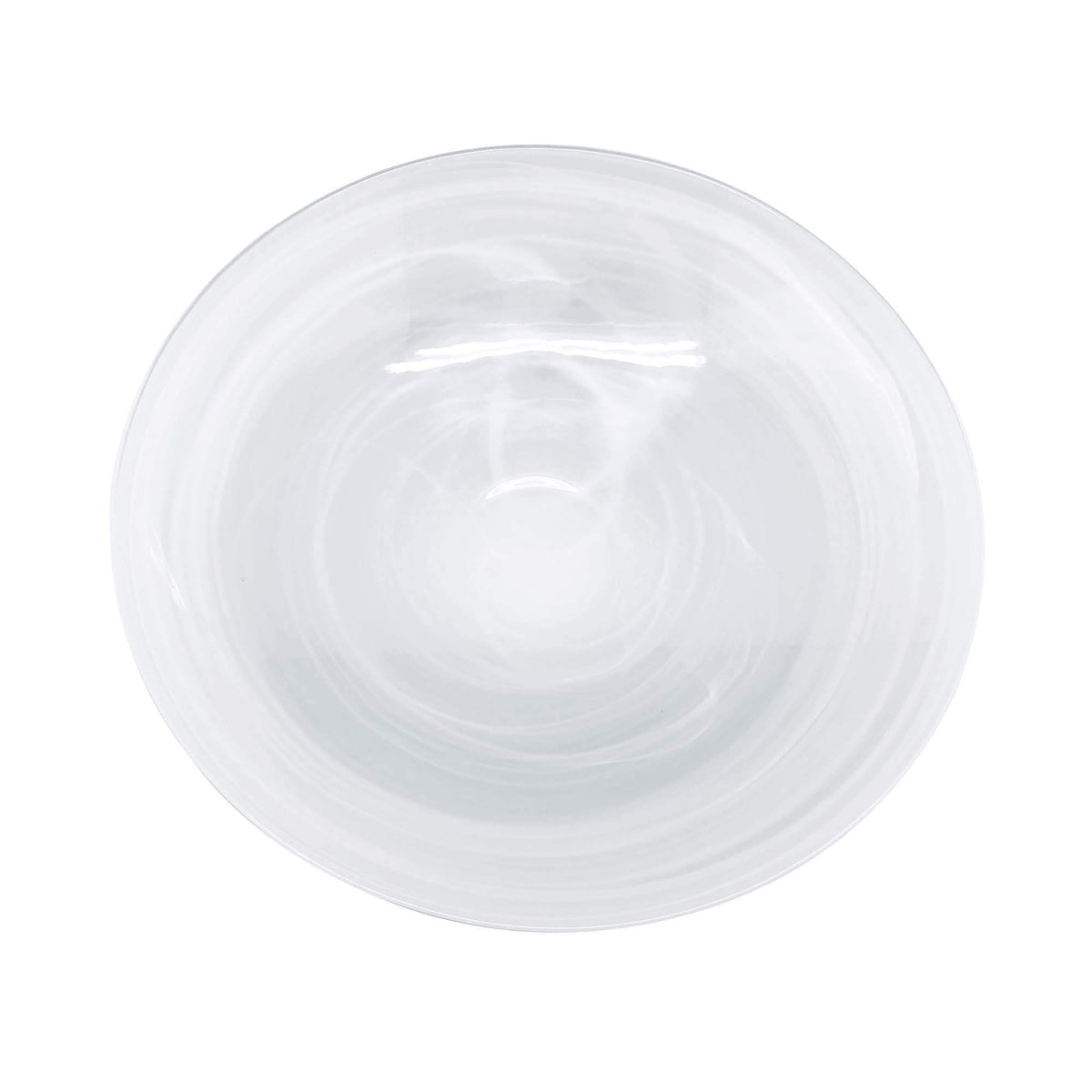 Top-down view of Alabaster White Serving Bowl showcasing subtle marbled swirls and glossy finish on white background