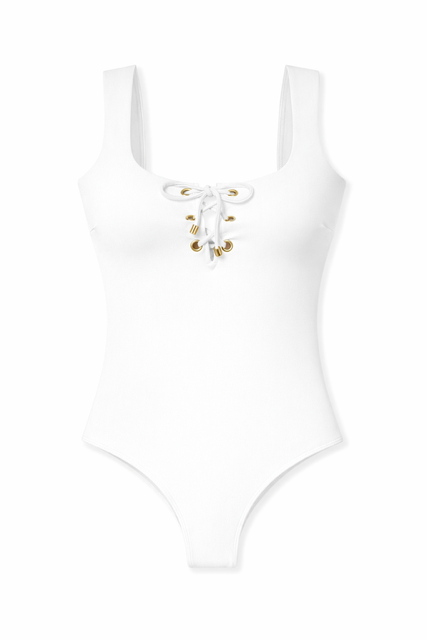 DreamSculpt Lace-Up Square Neck Tank in Blanc