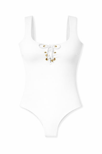 DreamSculpt Lace-Up Square Neck Tank in Blanc