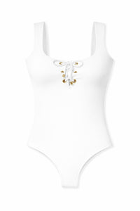 DreamSculpt Lace-Up Square Neck Tank in Blanc