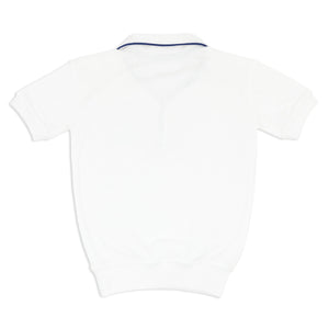 Unisex White French Terry Polo With Navy Trim