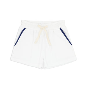 Boys White French Terry Shorts With Navy Trim