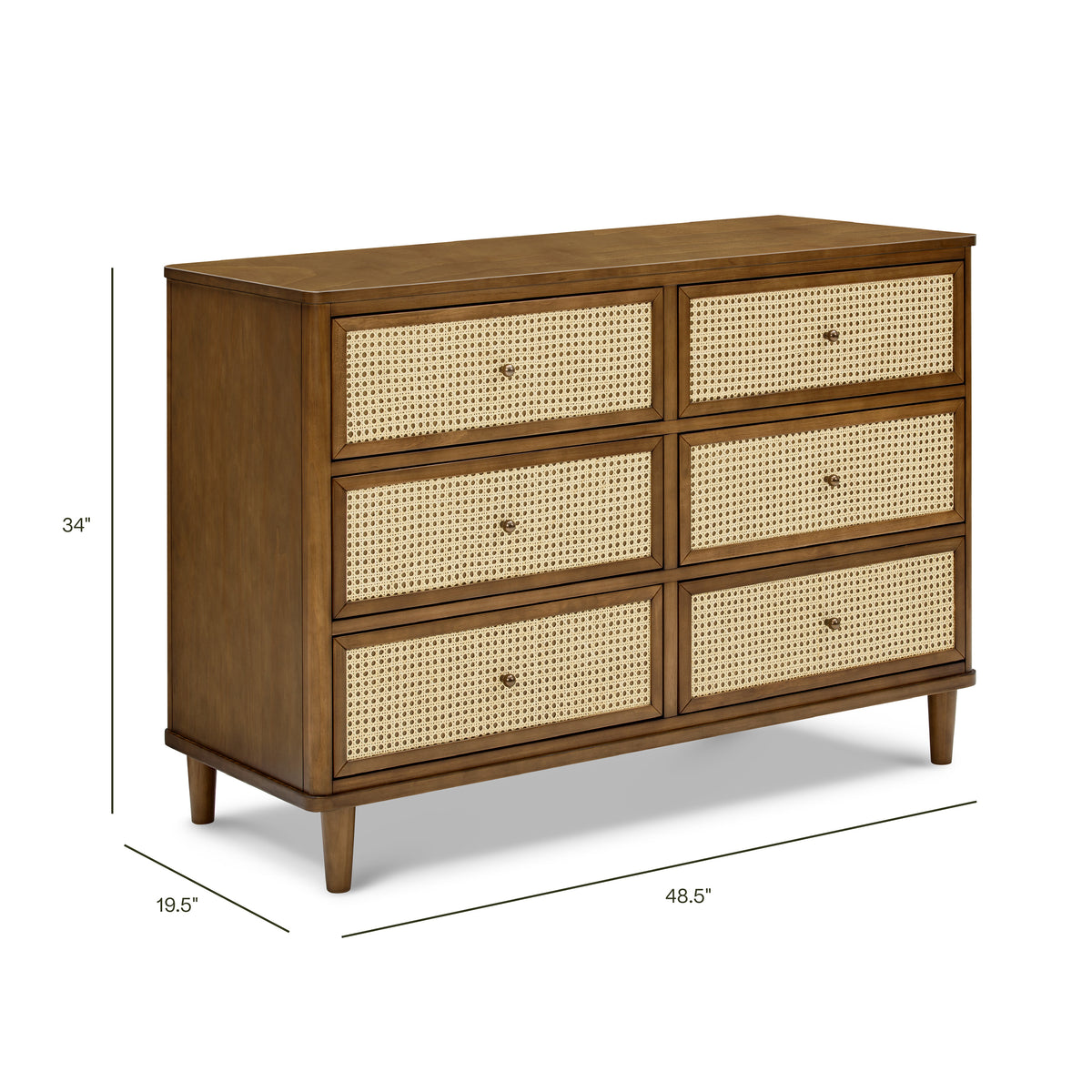 Marin with Cane 6 Drawer Assembled Dresser in Natural Walnut & Blonde Cane