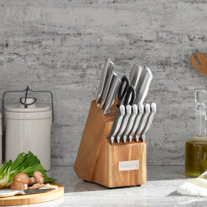 15-Piece Elite Series Stainless Steel Block Set with Acacia Block in Stainless Steel