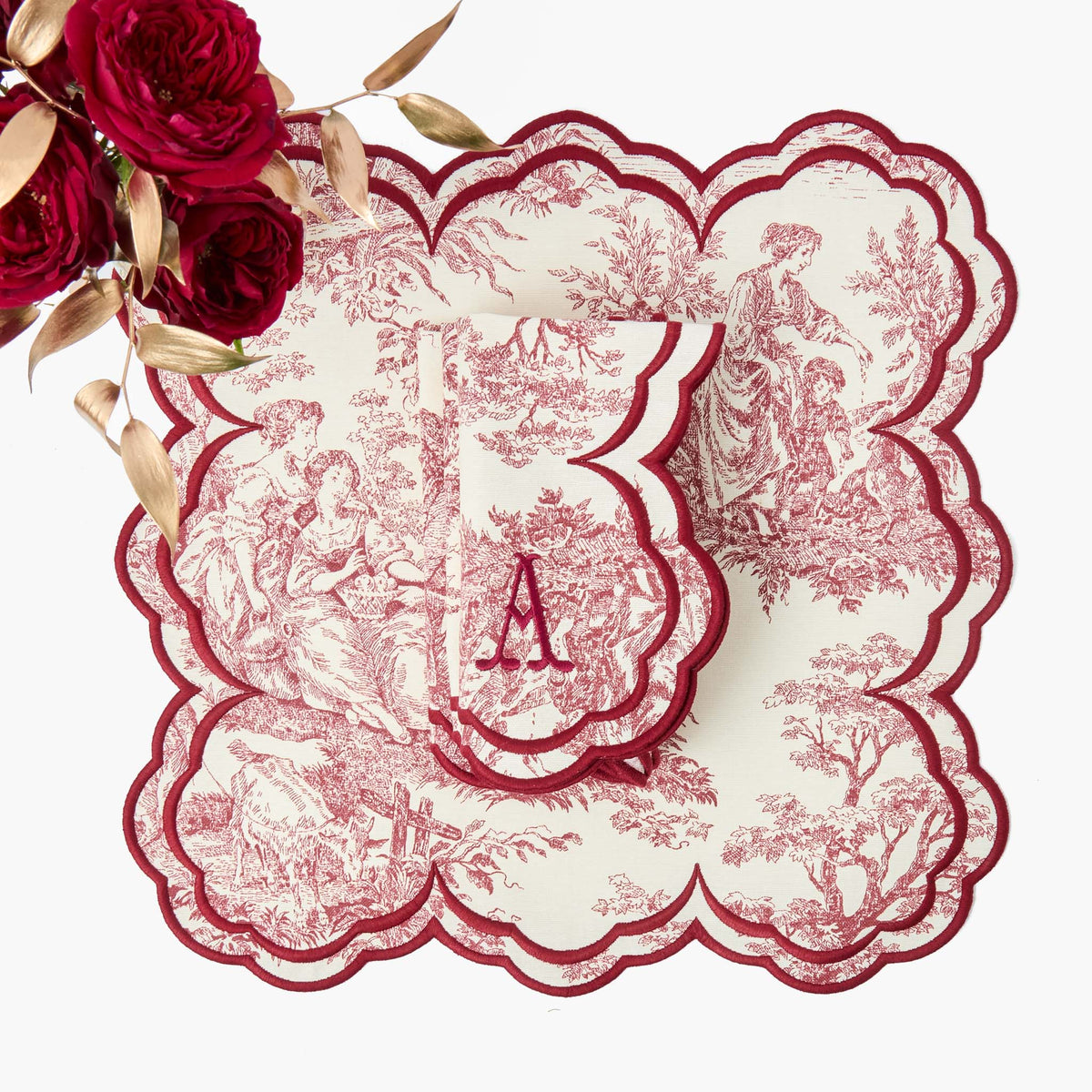 Burgundy Claudette Toile Napkins (Set of 4)