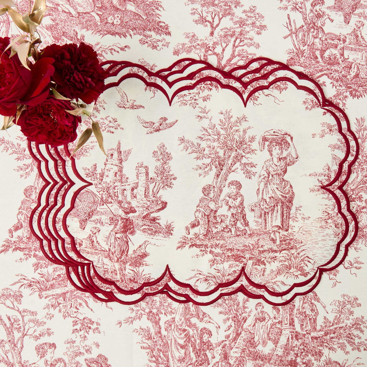 Burgundy Claudette Toile Placemats