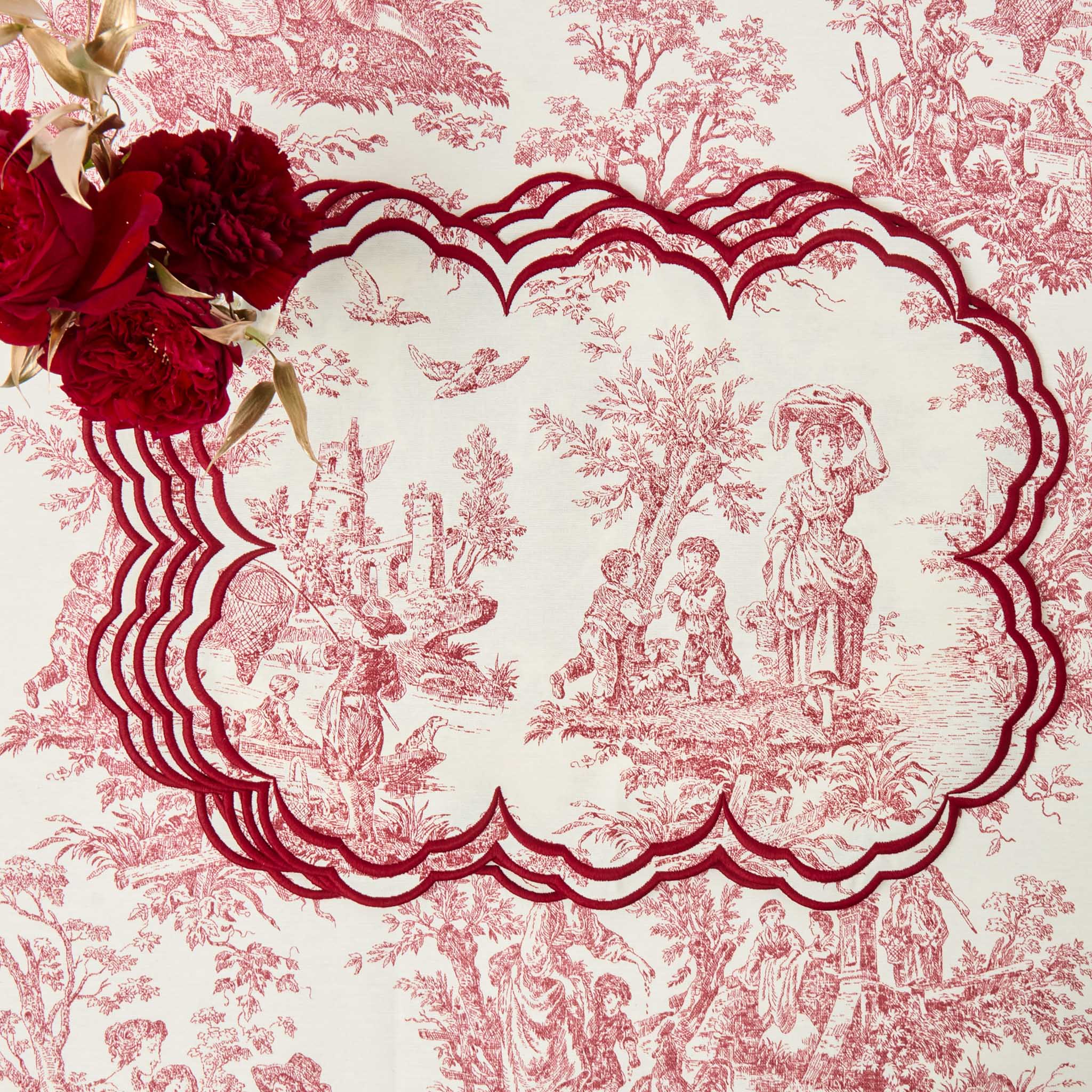 Burgundy Claudette Toile Placemats