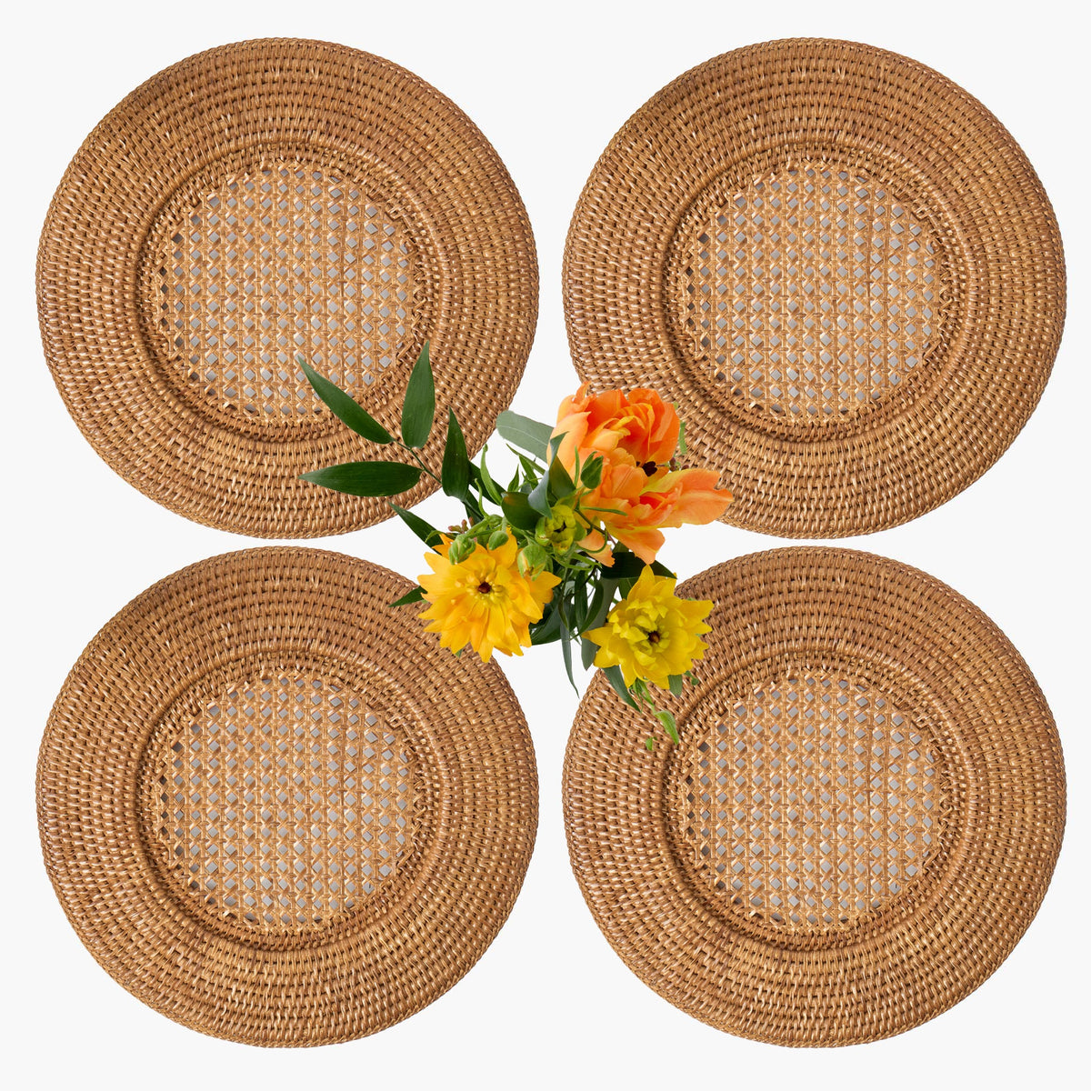BROWN RATTAN CHARGER PLATES (SET OF 4)