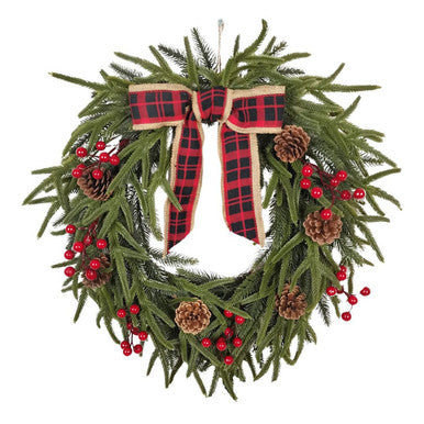 Kurt Adler 24" Unlit Berries and Pinecone Rattan Wreath