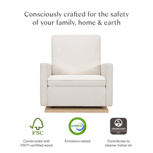Cali Pillowback Chair and a Half Glider in Eco-Performance Fabric | Water Repellent & Stain Resistant in Performance Cream Eco-Weave with Light Wood Base